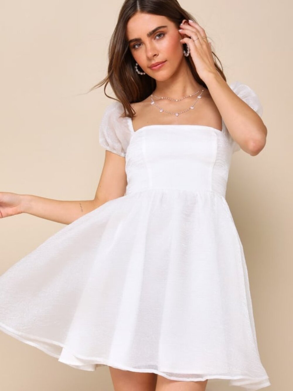 Lulus Sweetest Grace Shiny White Organza Puff Sleeve Mini Dress - Size M